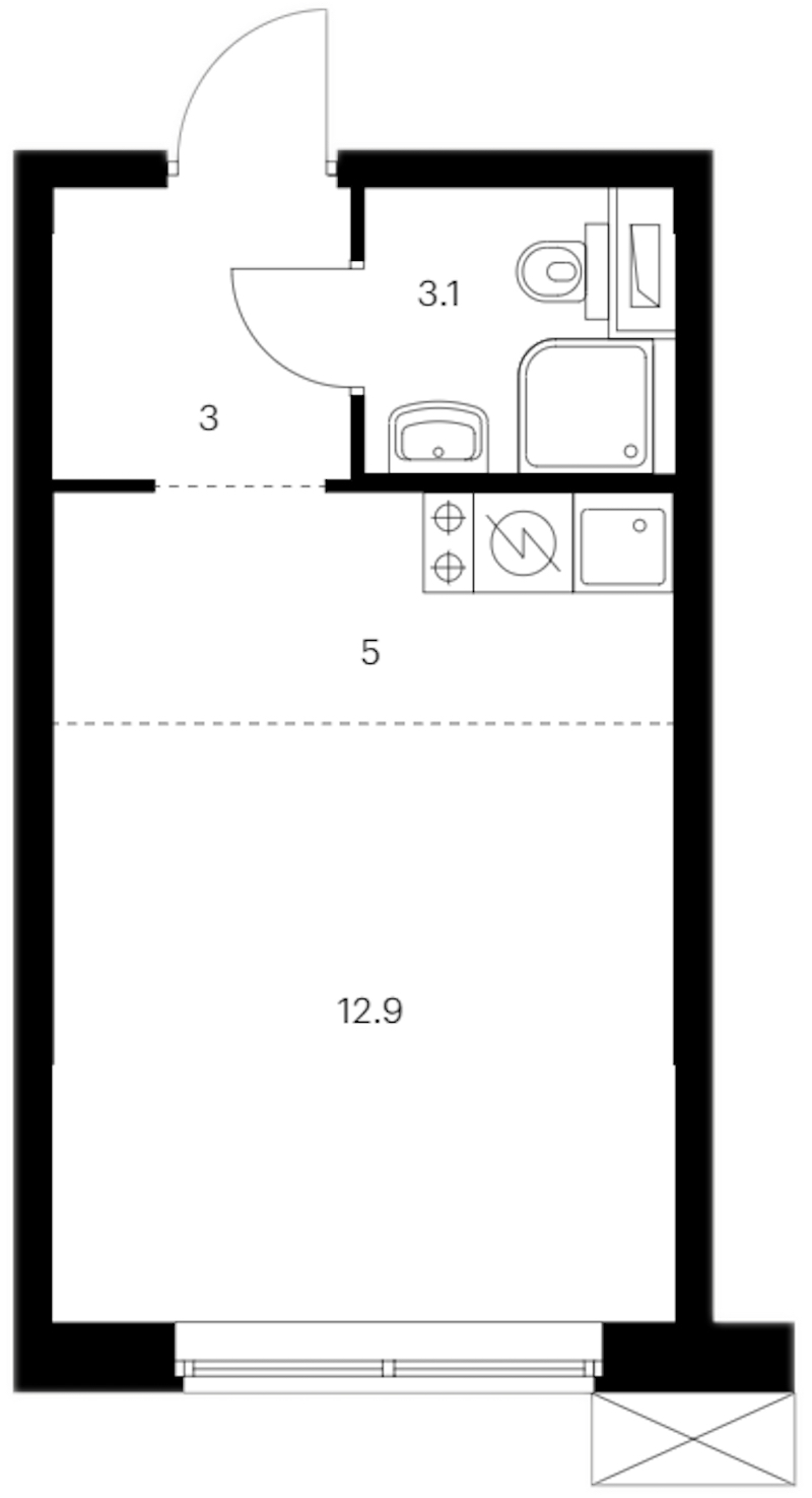 Квартира студия 24 м², 12/12 эт., ЖК «Шкиперский 19»